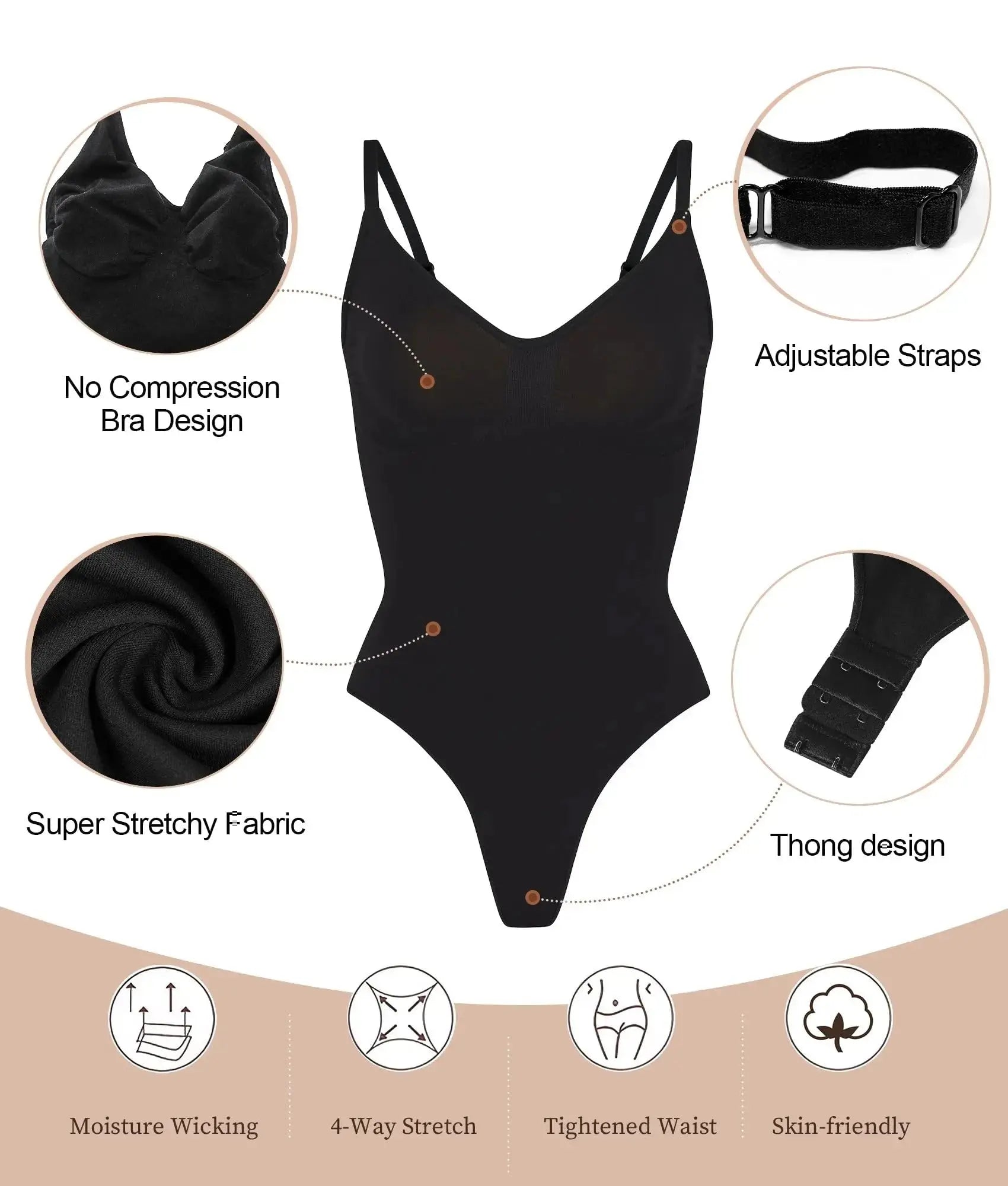 V Neck Spaghetti Strap Bodysuits Compression Body Suits Open Crotch Shapewear Slimming Body Shaper Smooth Out Bodysuit Shaper